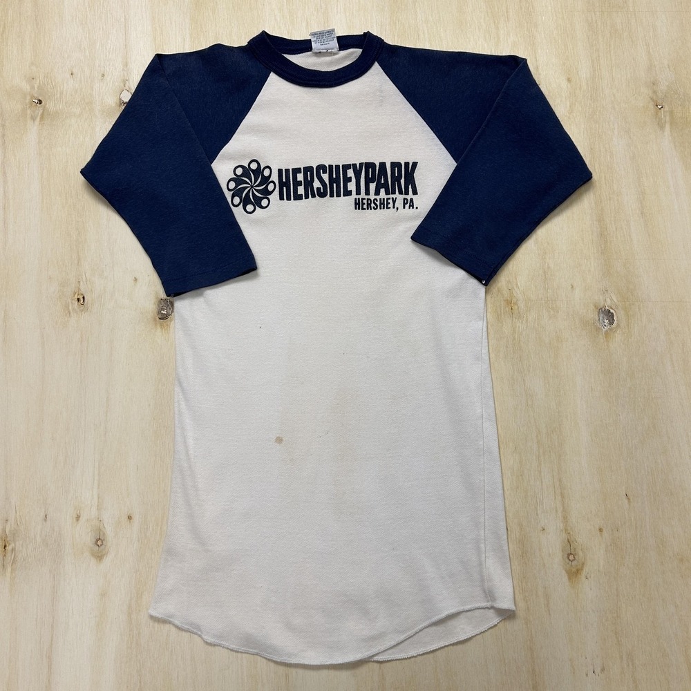 Vintage 70s Hersheypark Shirt Mens Medium White Raglan 3/4 Sleeve Tee T-Shirt